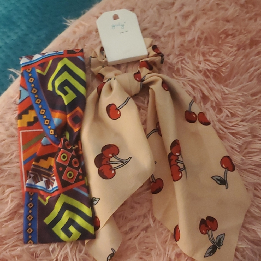 Cherry 🍒scrunchie with tail head band Aztec